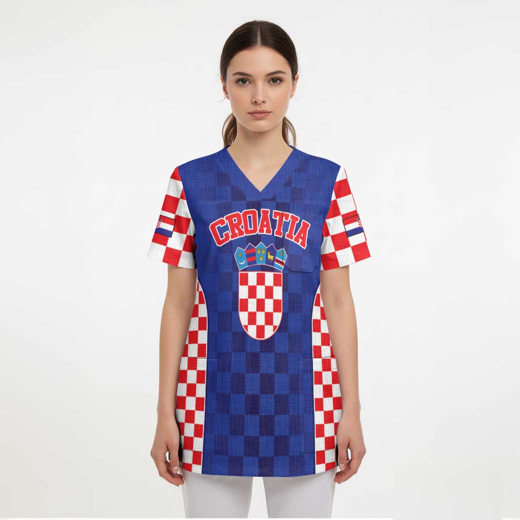 Custom Croatia National Heritage Scrub Top Blue Checkered Croatian Pride - Wonder Print Shop