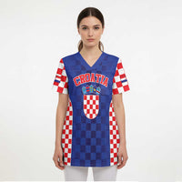Custom Croatia National Heritage Scrub Top Blue Checkered Croatian Pride - Wonder Print Shop