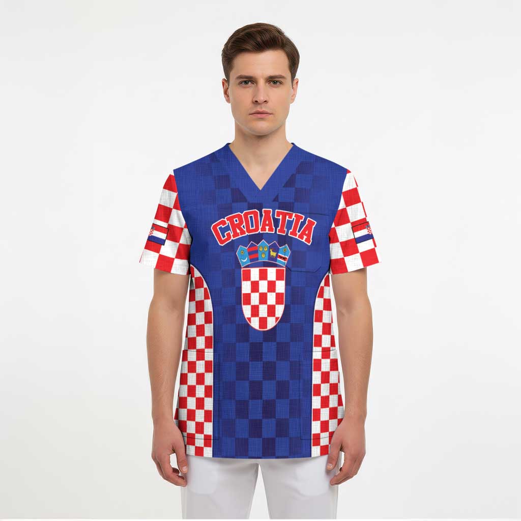 Custom Croatia National Heritage Scrub Top Blue Checkered Croatian Pride - Wonder Print Shop