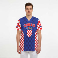 Custom Croatia National Heritage Scrub Top Blue Checkered Croatian Pride - Wonder Print Shop