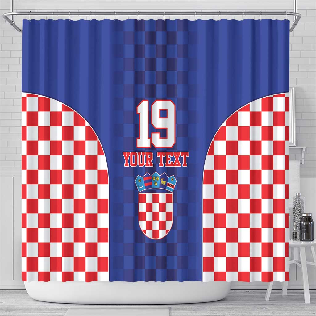 Custom Croatia National Heritage Shower Curtain Blue Checkered Croatian Pride - Wonder Print Shop