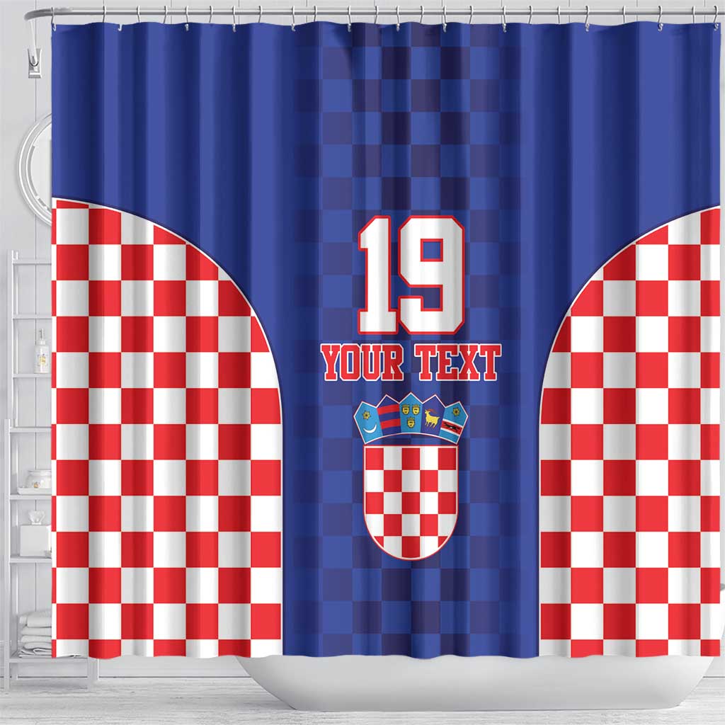 Custom Croatia National Heritage Shower Curtain Blue Checkered Croatian Pride - Wonder Print Shop
