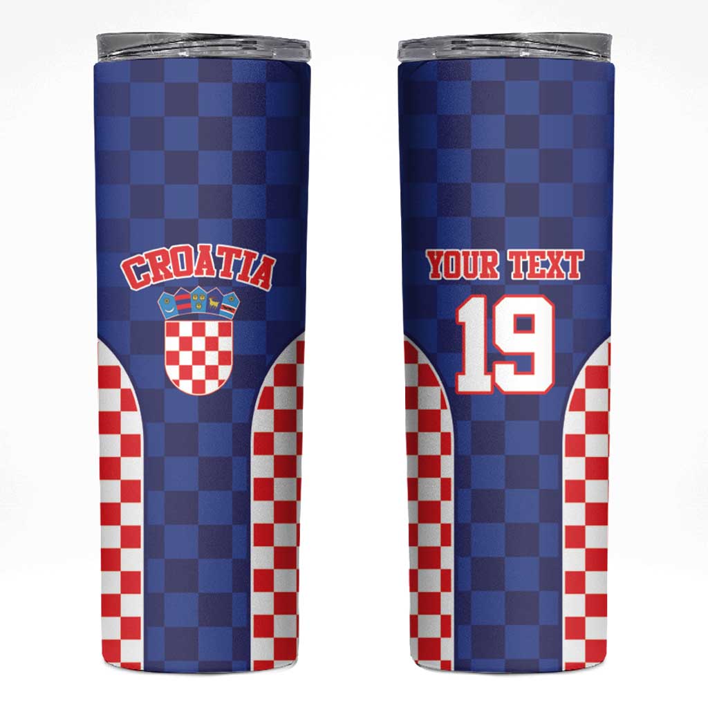 Custom Croatia National Heritage Skinny Tumbler Blue Checkered Croatian Pride - Wonder Print Shop
