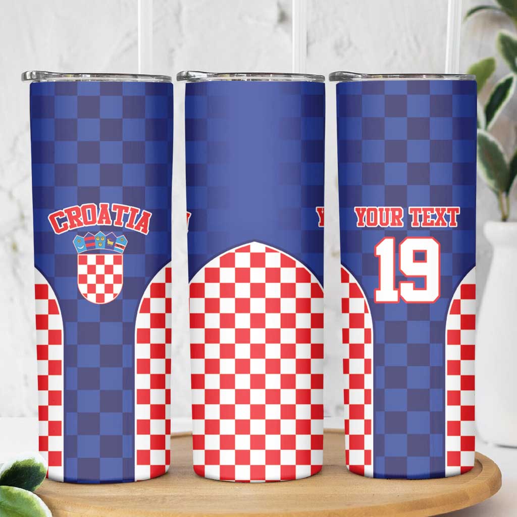 Custom Croatia National Heritage Skinny Tumbler Blue Checkered Croatian Pride - Wonder Print Shop