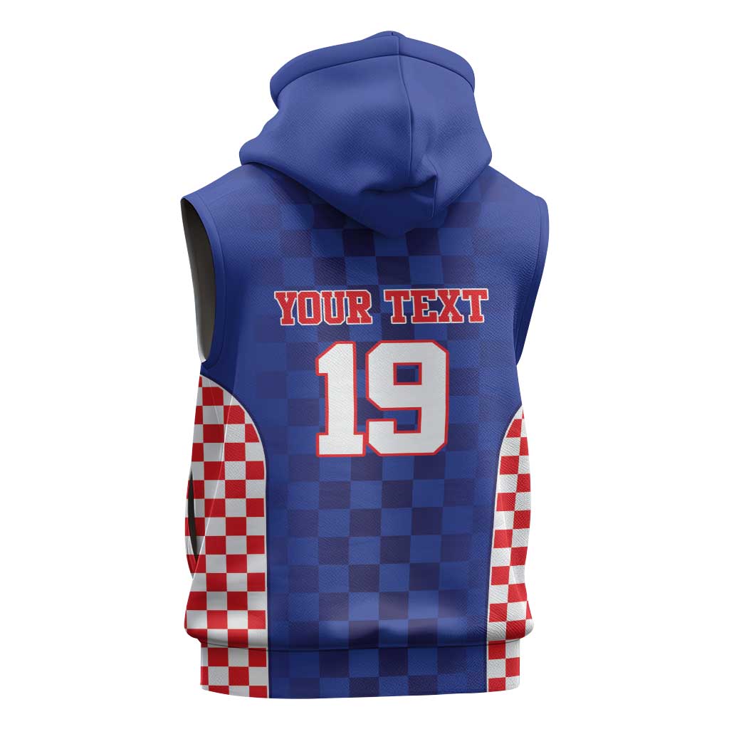 Custom Croatia National Heritage Sleeveless Hoodie Blue Checkered Croatian Pride - Wonder Print Shop