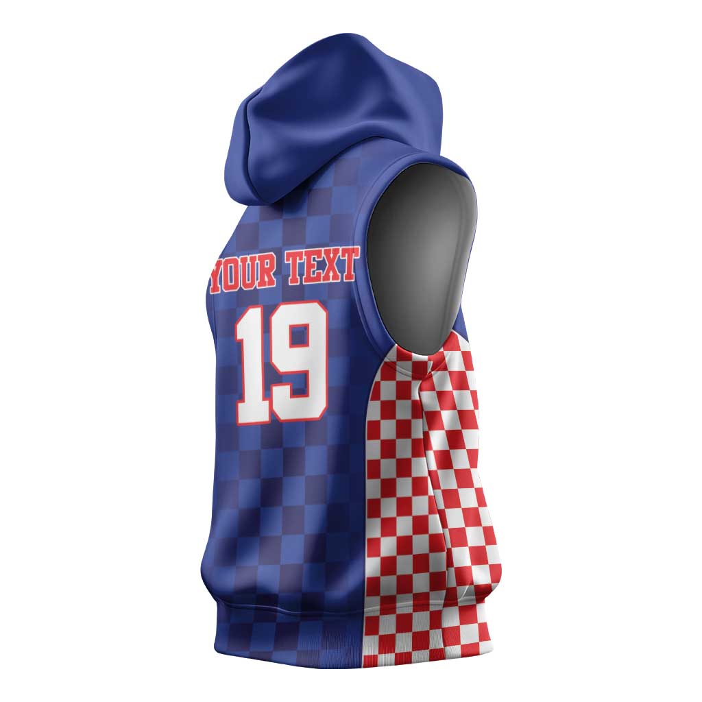 Custom Croatia National Heritage Sleeveless Hoodie Blue Checkered Croatian Pride - Wonder Print Shop