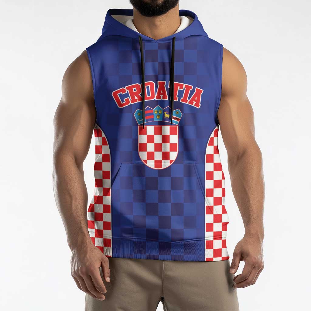 Custom Croatia National Heritage Sleeveless Hoodie Blue Checkered Croatian Pride - Wonder Print Shop
