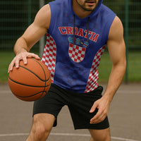 Custom Croatia National Heritage Sleeveless Hoodie Blue Checkered Croatian Pride - Wonder Print Shop