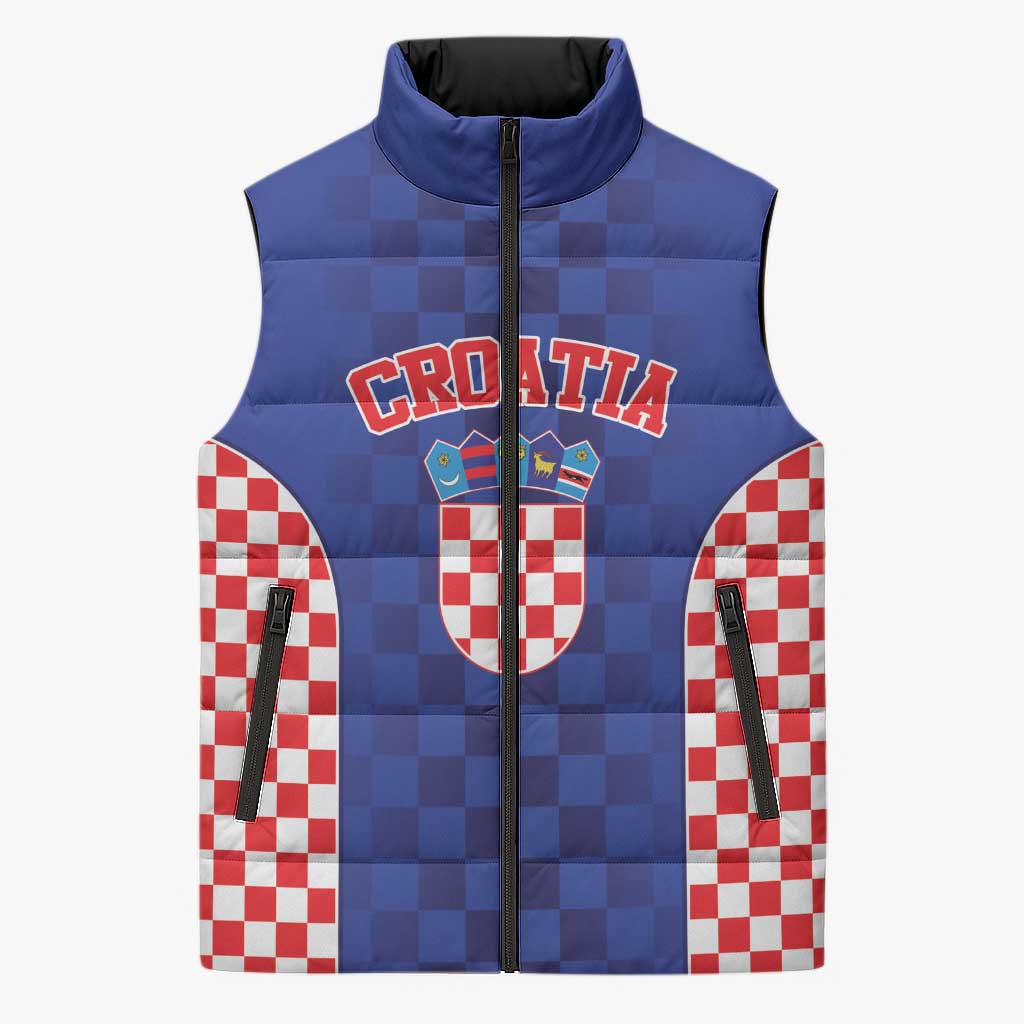 Custom Croatia National Heritage Sleeveless Puffer Jacket Blue Checkered Croatian Pride - Wonder Print Shop