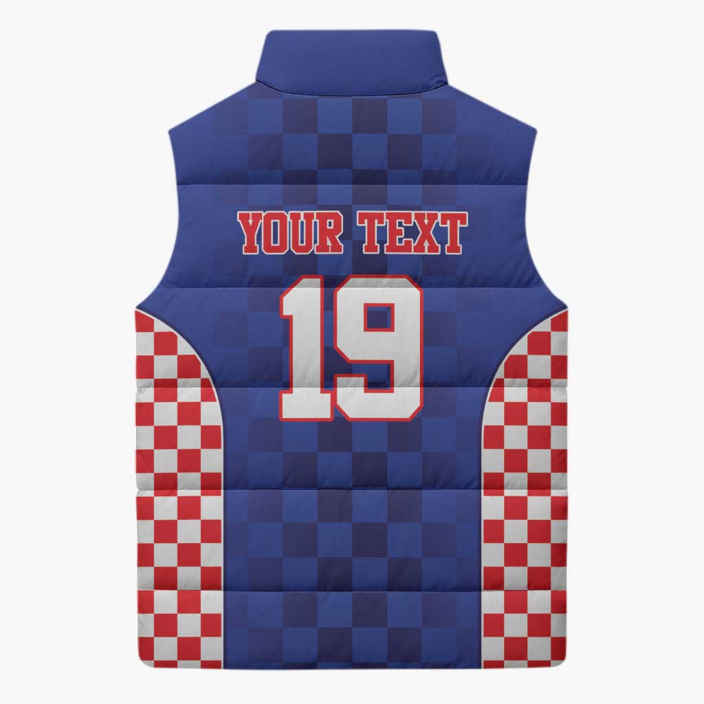 Custom Croatia National Heritage Sleeveless Puffer Jacket Blue Checkered Croatian Pride - Wonder Print Shop