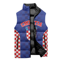 Custom Croatia National Heritage Sleeveless Puffer Jacket Blue Checkered Croatian Pride - Wonder Print Shop