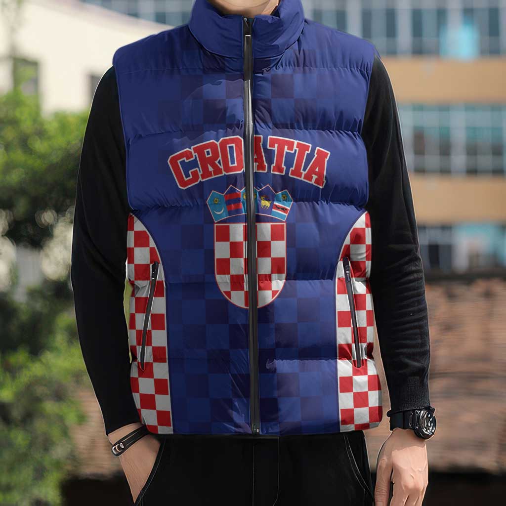 Custom Croatia National Heritage Sleeveless Puffer Jacket Blue Checkered Croatian Pride - Wonder Print Shop