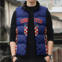 Custom Croatia National Heritage Sleeveless Puffer Jacket Blue Checkered Croatian Pride - Wonder Print Shop