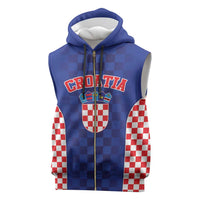 Custom Croatia National Heritage Sleeveless Zip Hoodie Blue Checkered Croatian Pride - Wonder Print Shop