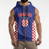 Custom Croatia National Heritage Sleeveless Zip Hoodie Blue Checkered Croatian Pride - Wonder Print Shop