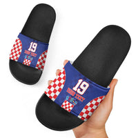 Custom Croatia National Heritage Slide Sandals Blue Checkered Croatian Pride - Wonder Print Shop