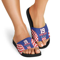Custom Croatia National Heritage Slide Sandals Blue Checkered Croatian Pride - Wonder Print Shop