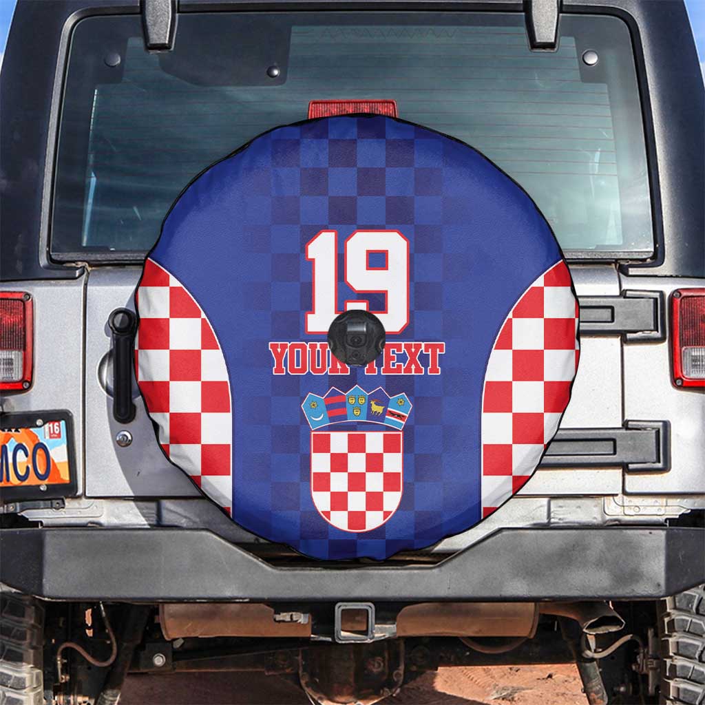 Custom Croatia National Heritage Spare Tire Cover Blue Checkered Croatian Pride - Wonder Print Shop