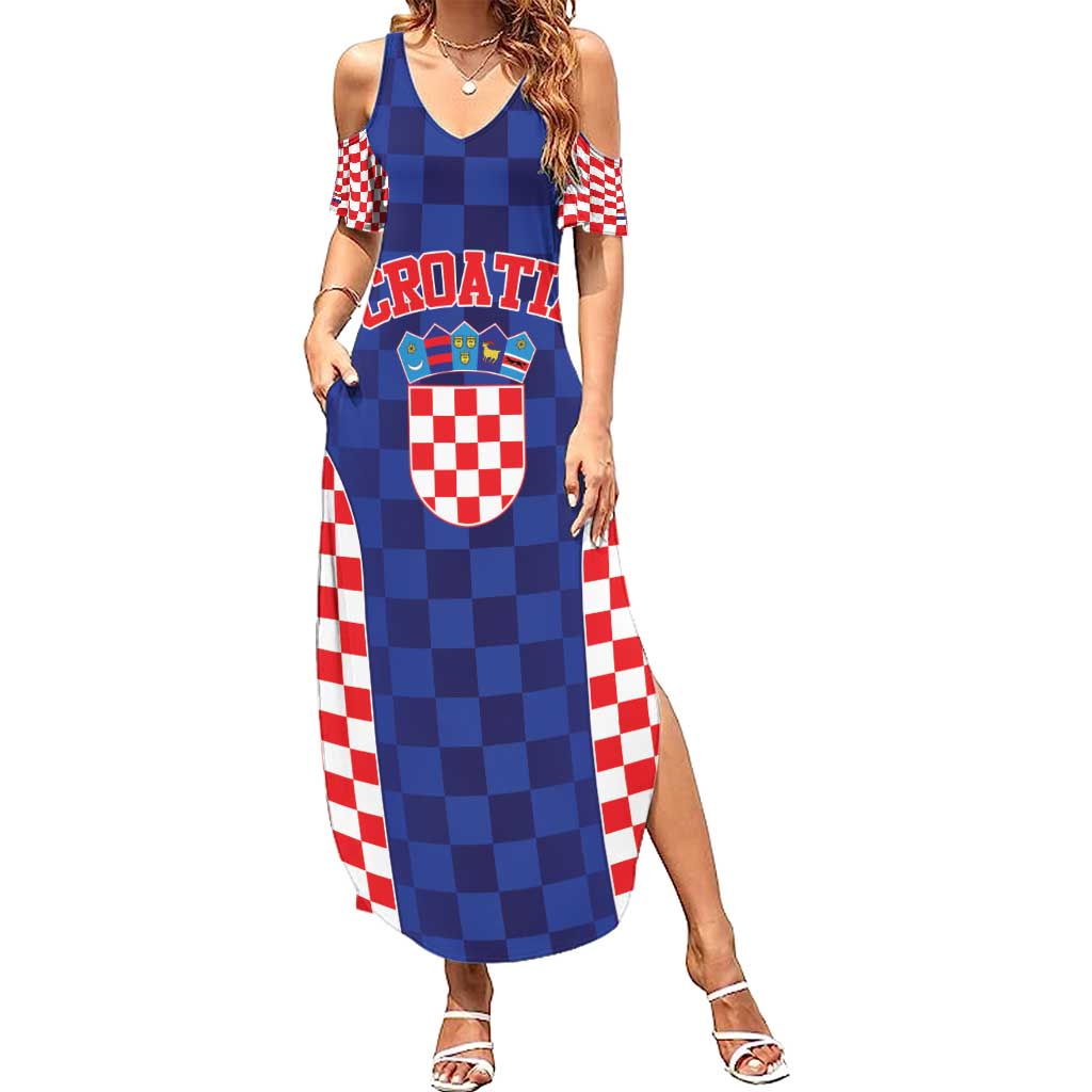 Custom Croatia National Heritage Summer Maxi Dress Blue Checkered Croatian Pride - Wonder Print Shop
