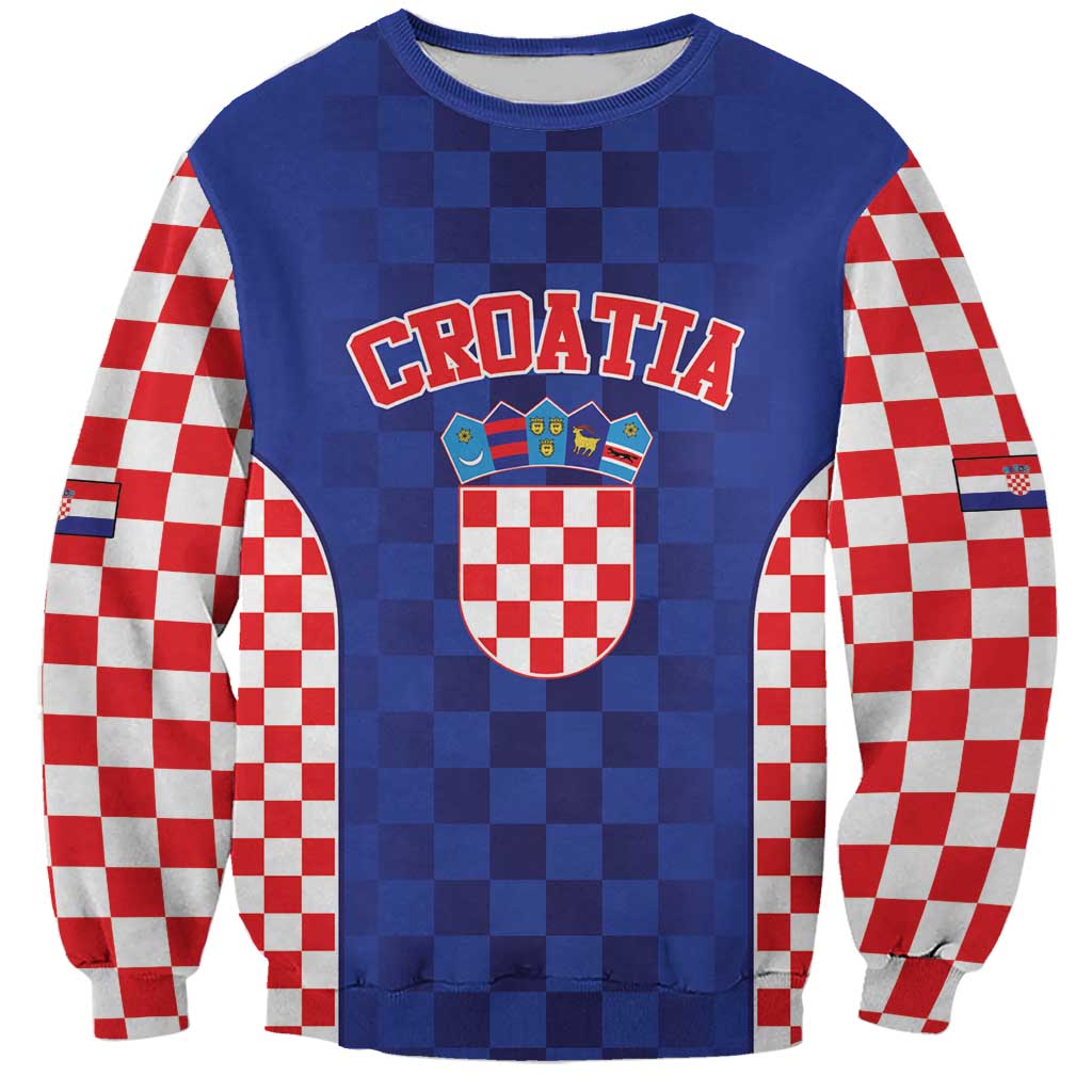 Custom Croatia National Heritage Sweatshirt Blue Checkered Croatian Pride - Wonder Print Shop