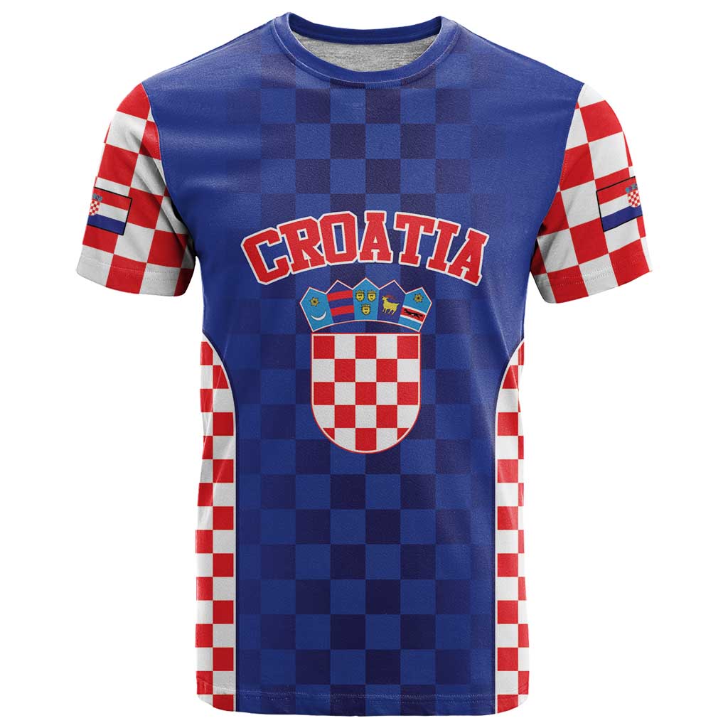 Custom Croatia National Heritage T Shirt Blue Checkered Croatian Pride - Wonder Print Shop