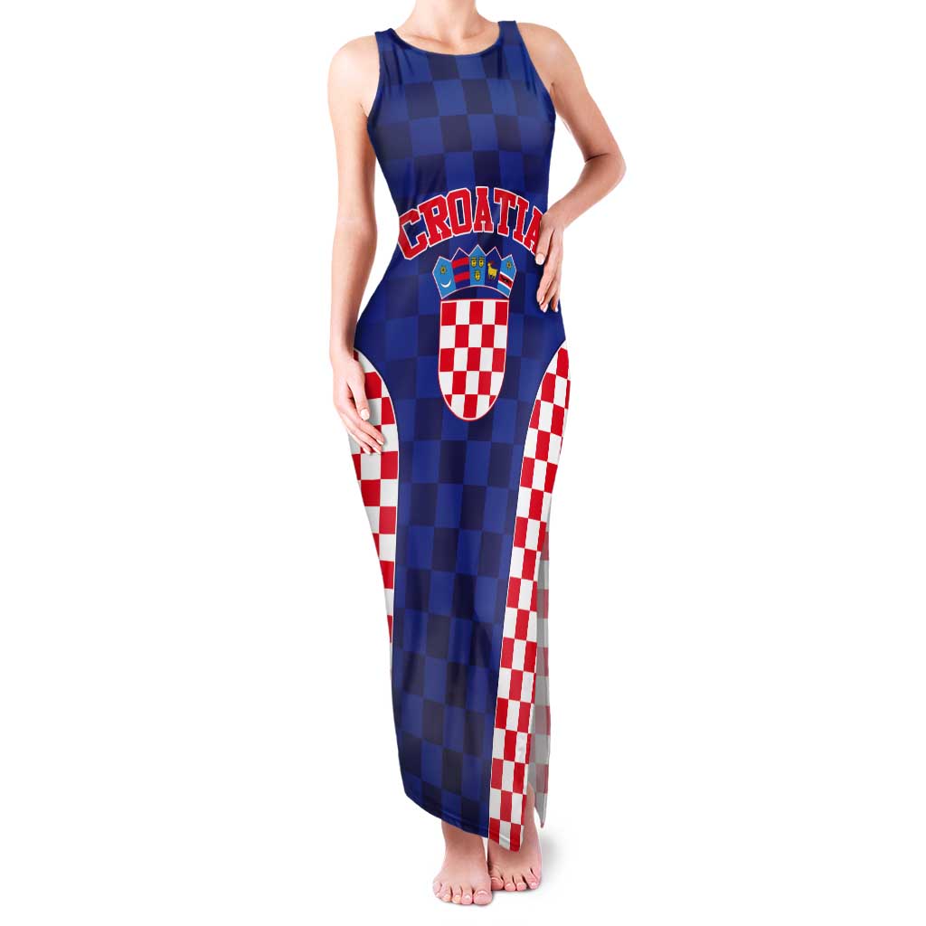 Custom Croatia National Heritage Tank Maxi Dress Blue Checkered Croatian Pride - Wonder Print Shop