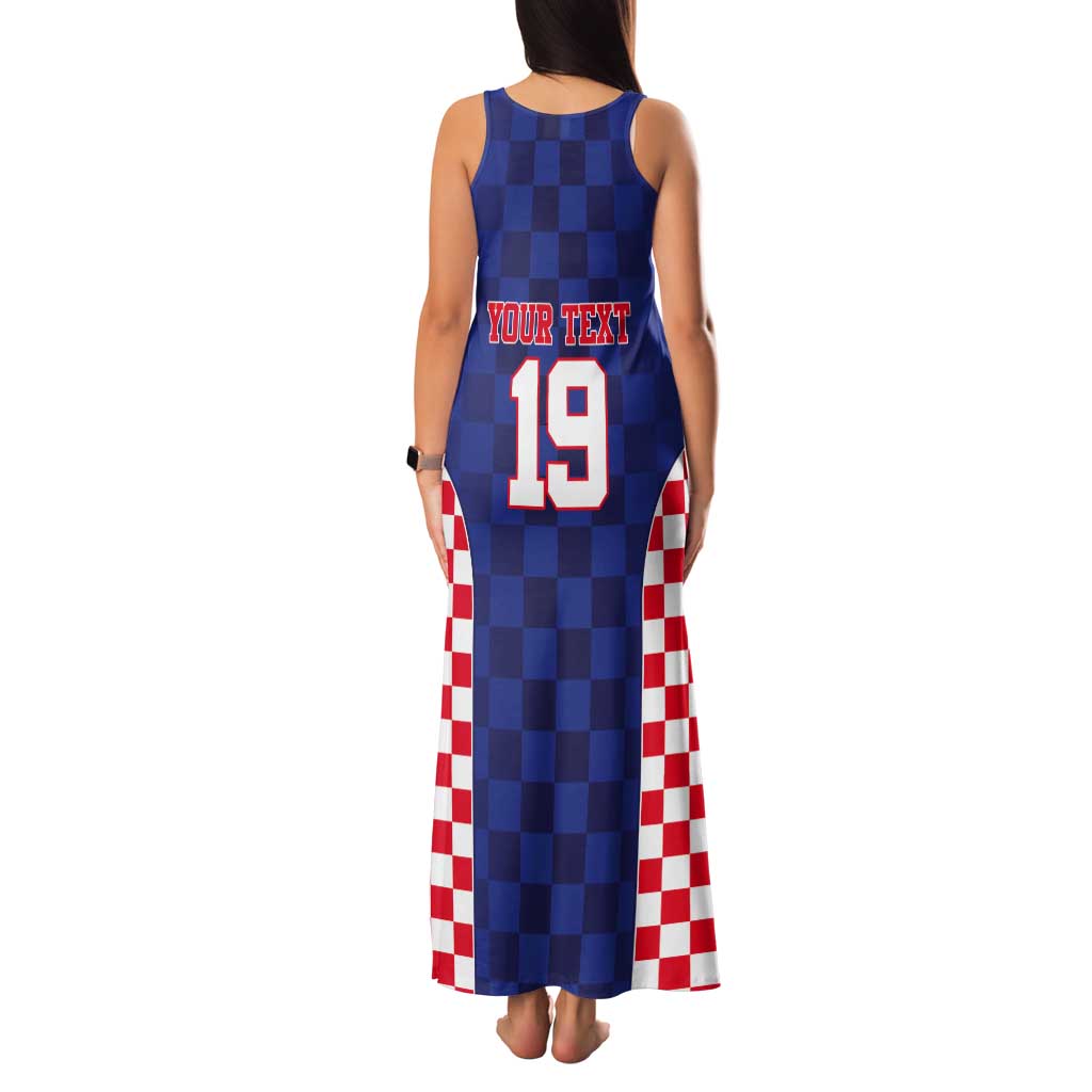 Custom Croatia National Heritage Tank Maxi Dress Blue Checkered Croatian Pride - Wonder Print Shop