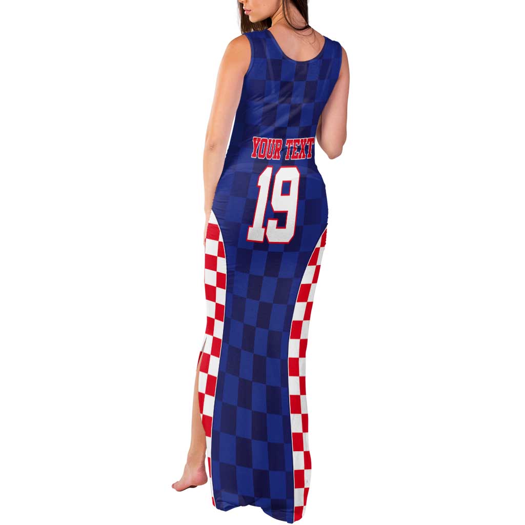 Custom Croatia National Heritage Tank Maxi Dress Blue Checkered Croatian Pride - Wonder Print Shop