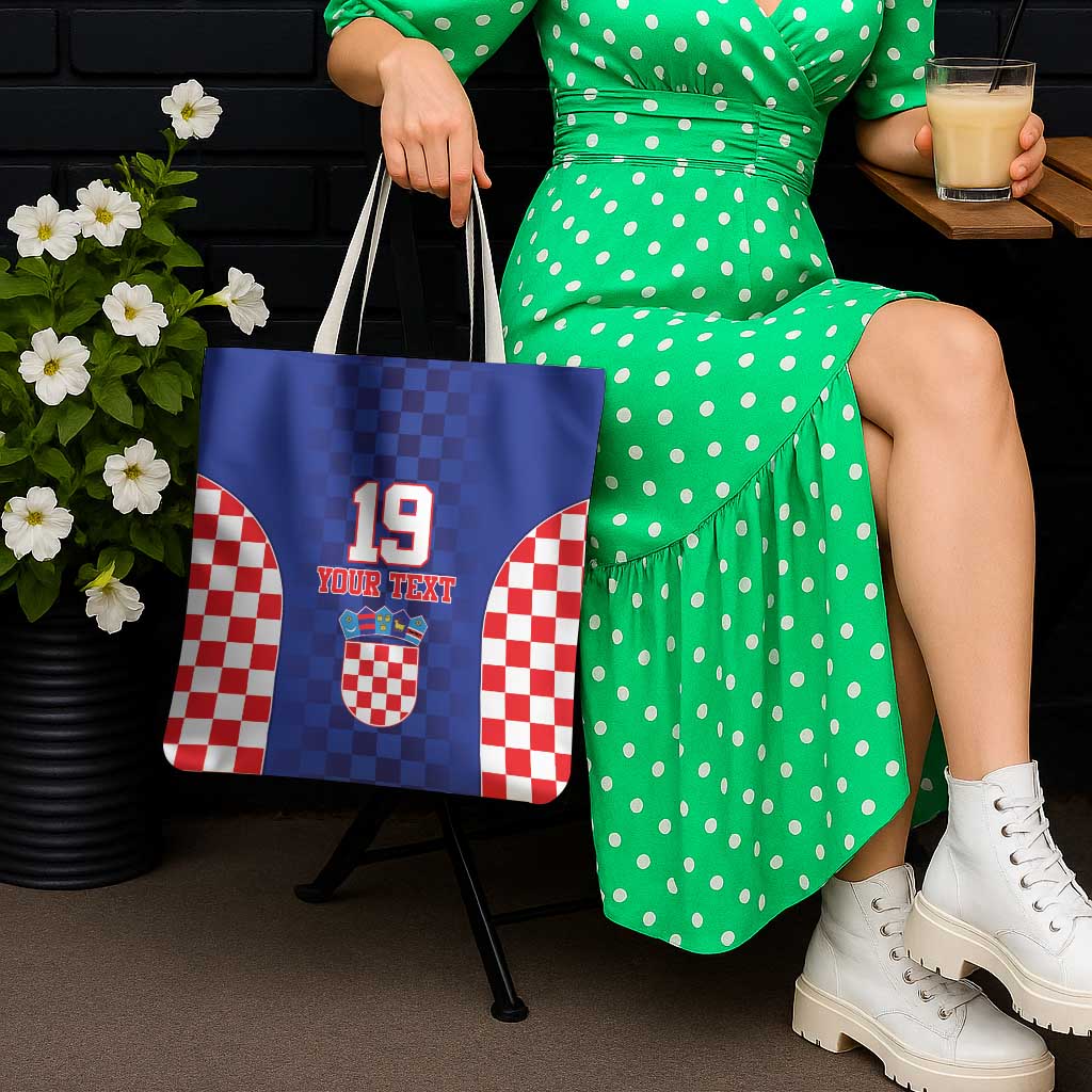 Custom Croatia National Heritage Tote Bag Blue Checkered Croatian Pride - Wonder Print Shop