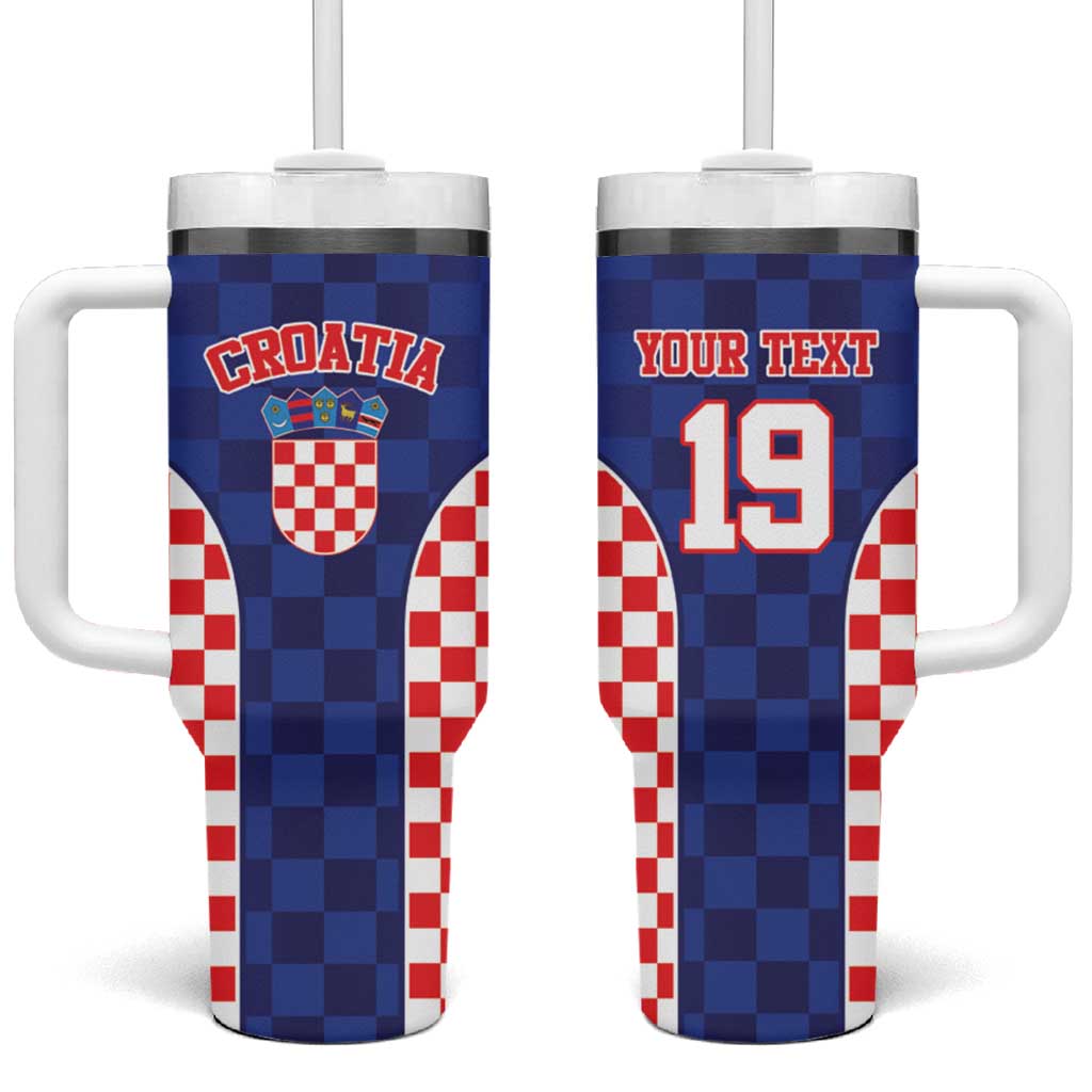 Custom Croatia National Heritage Tumbler With Handle Blue Checkered Croatian Pride - Wonder Print Shop
