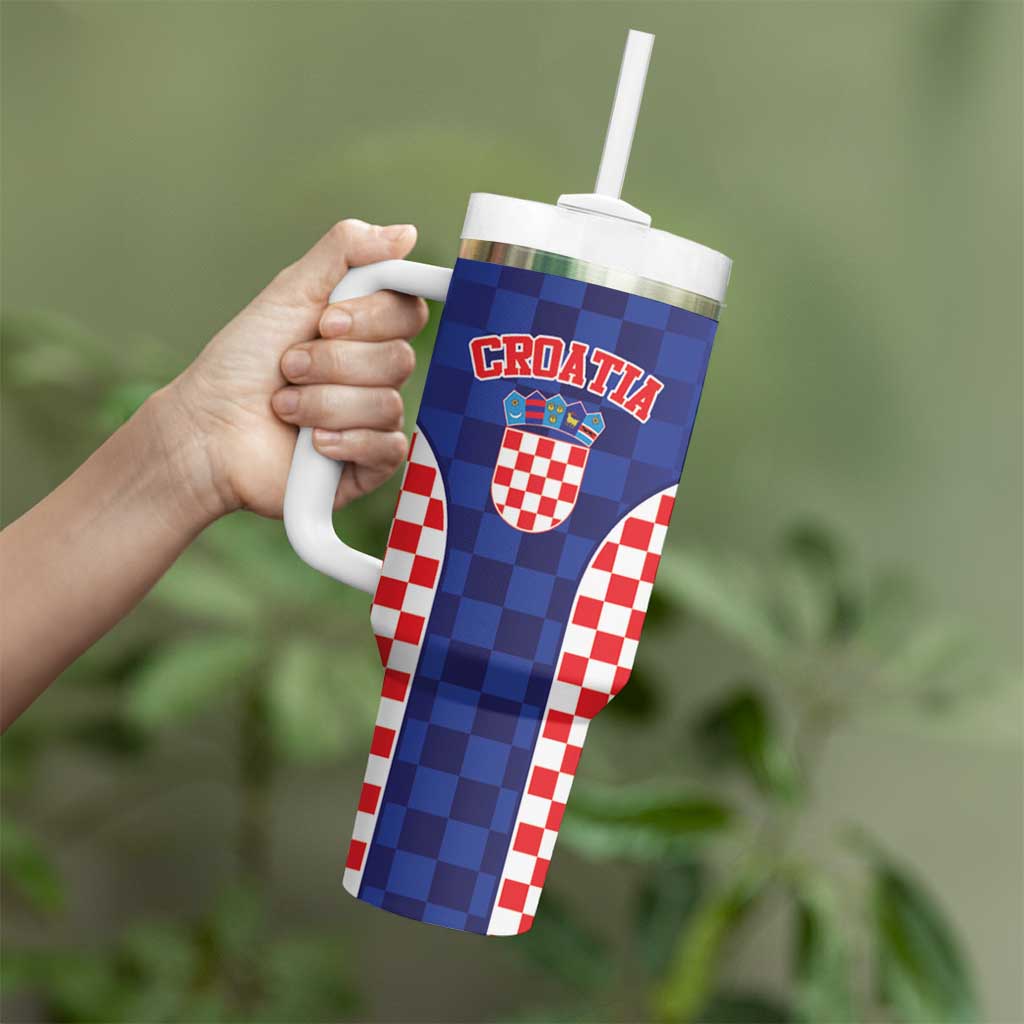 Custom Croatia National Heritage Tumbler With Handle Blue Checkered Croatian Pride - Wonder Print Shop