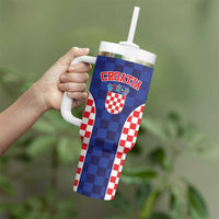 Custom Croatia National Heritage Tumbler With Handle Blue Checkered Croatian Pride - Wonder Print Shop