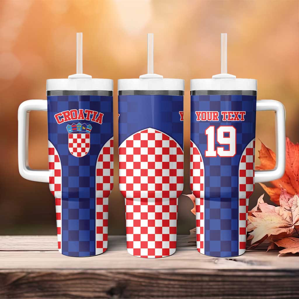 Custom Croatia National Heritage Tumbler With Handle Blue Checkered Croatian Pride - Wonder Print Shop