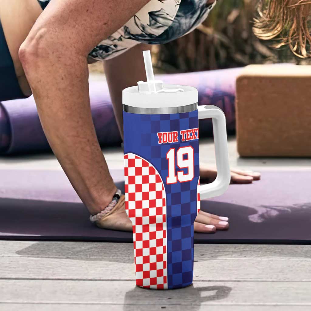 Custom Croatia National Heritage Tumbler With Handle Blue Checkered Croatian Pride - Wonder Print Shop