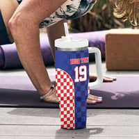Custom Croatia National Heritage Tumbler With Handle Blue Checkered Croatian Pride - Wonder Print Shop