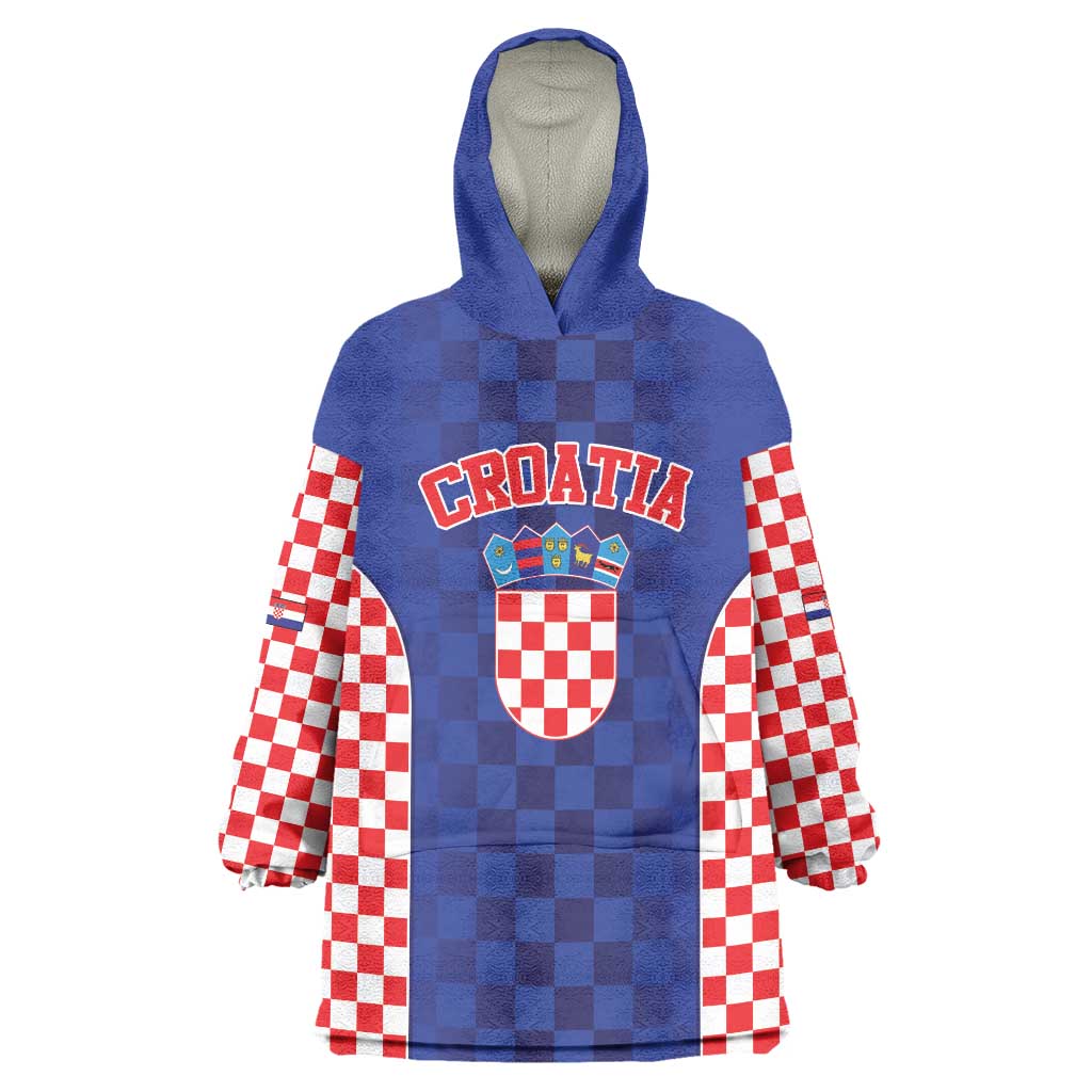 Custom Croatia National Heritage Wearable Blanket Hoodie Blue Checkered Croatian Pride - Wonder Print Shop