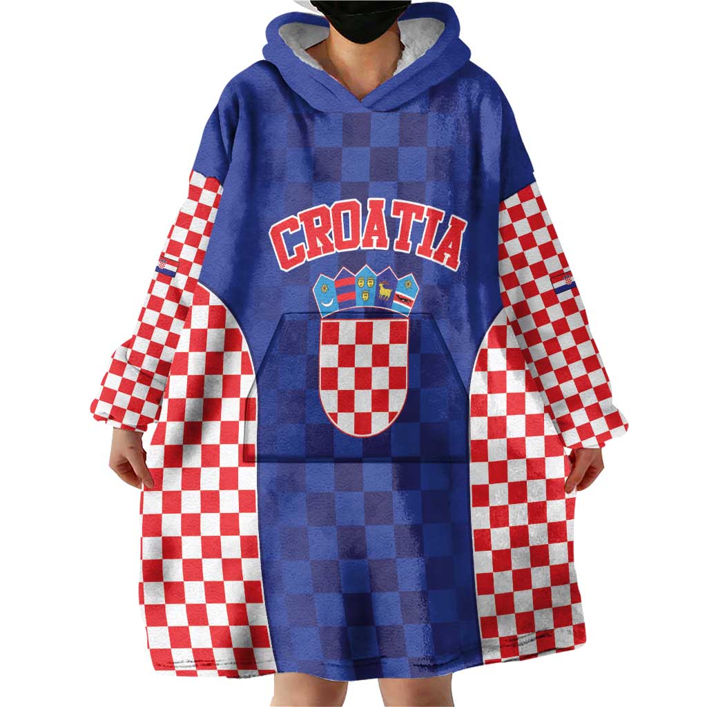 Custom Croatia National Heritage Wearable Blanket Hoodie Blue Checkered Croatian Pride - Wonder Print Shop