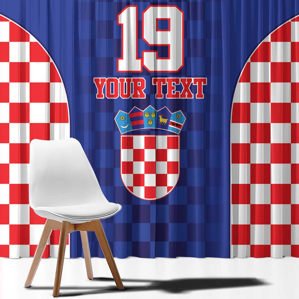 Custom Croatia National Heritage Window Curtain Blue Checkered Croatian Pride - Wonder Print Shop