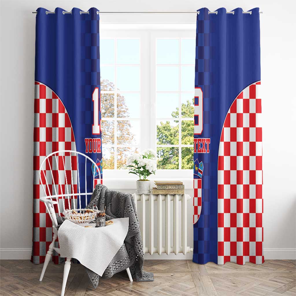 Custom Croatia National Heritage Window Curtain Blue Checkered Croatian Pride - Wonder Print Shop