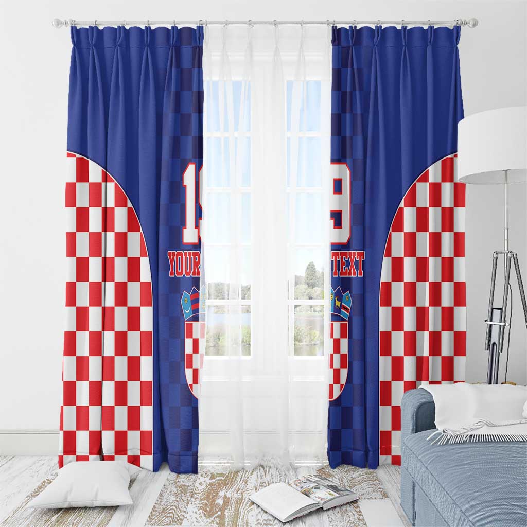 Custom Croatia National Heritage Window Curtain Blue Checkered Croatian Pride - Wonder Print Shop