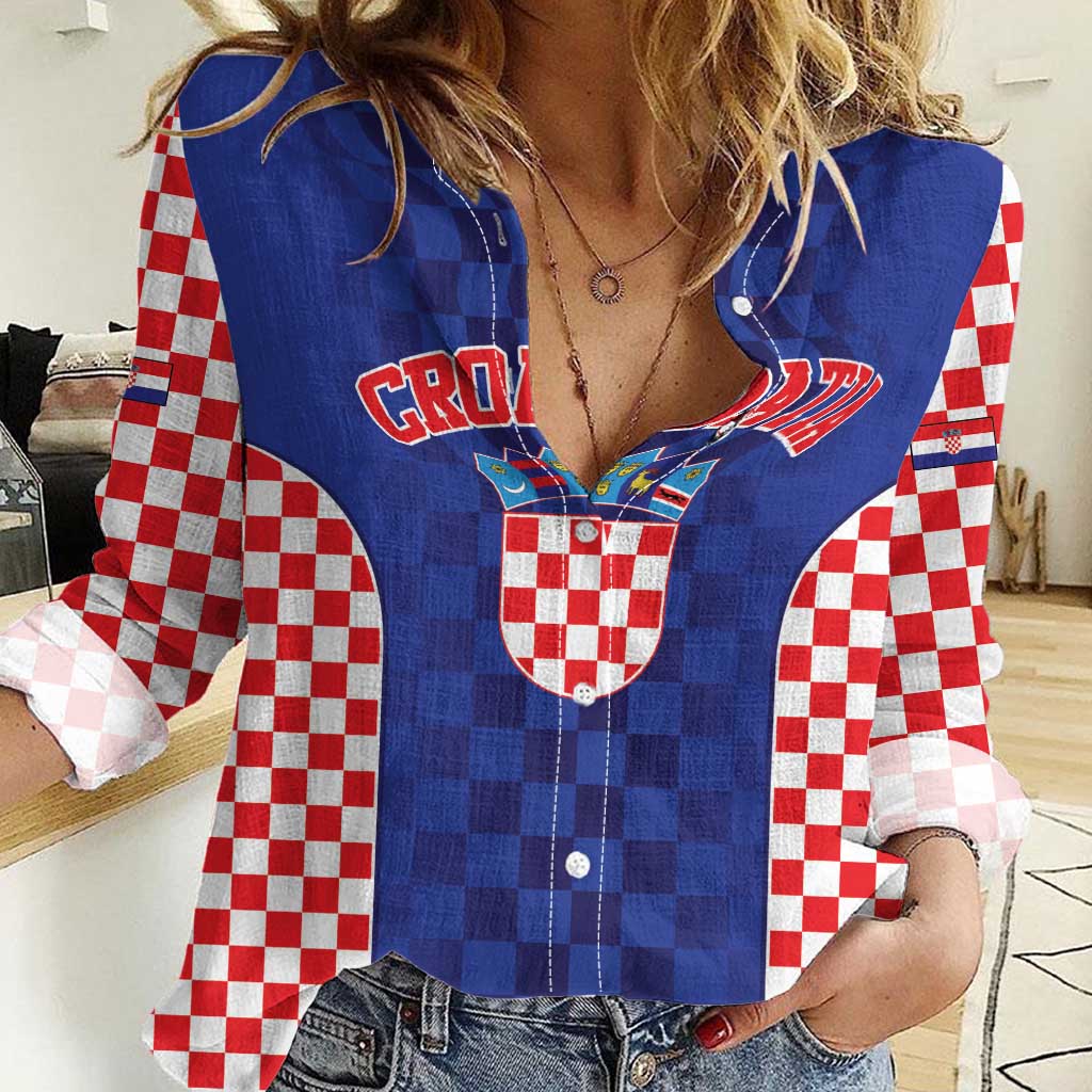 Custom Croatia National Heritage Women Casual Shirt Blue Checkered Croatian Pride - Wonder Print Shop
