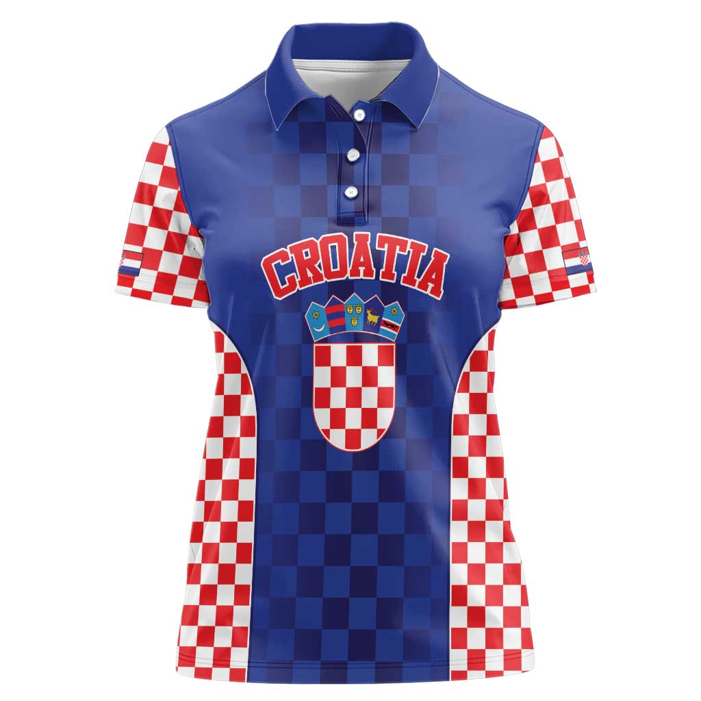 Custom Croatia National Heritage Women Polo Shirt Blue Checkered Croatian Pride - Wonder Print Shop