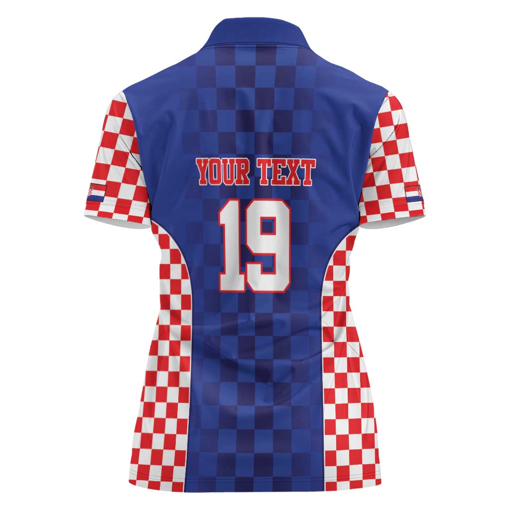 Custom Croatia National Heritage Women Polo Shirt Blue Checkered Croatian Pride - Wonder Print Shop