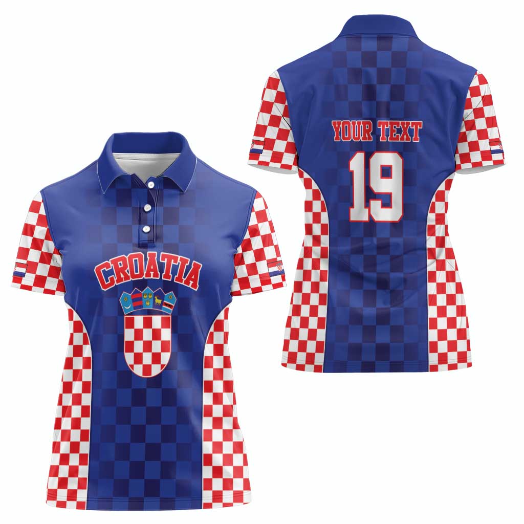 Custom Croatia National Heritage Women Polo Shirt Blue Checkered Croatian Pride - Wonder Print Shop