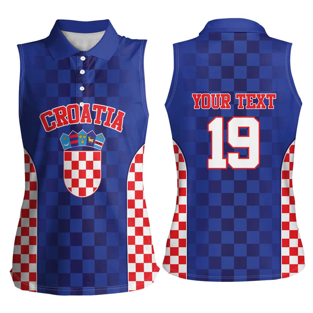 Custom Croatia National Heritage Women Sleeveless Polo Shirt Blue Checkered Croatian Pride - Wonder Print Shop
