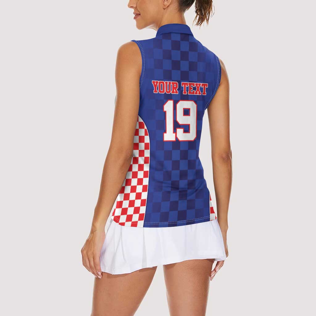 Custom Croatia National Heritage Women Sleeveless Polo Shirt Blue Checkered Croatian Pride - Wonder Print Shop