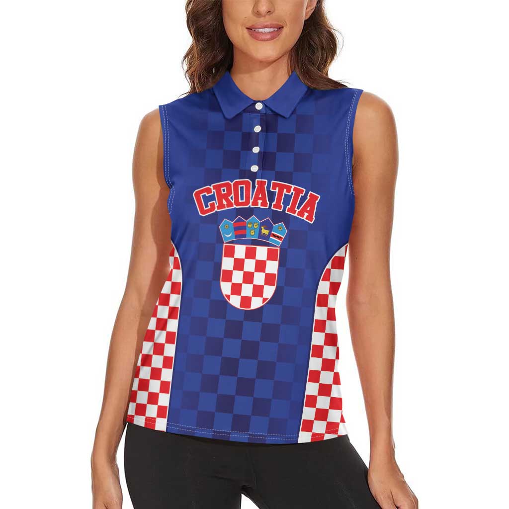 Custom Croatia National Heritage Women Sleeveless Polo Shirt Blue Checkered Croatian Pride - Wonder Print Shop