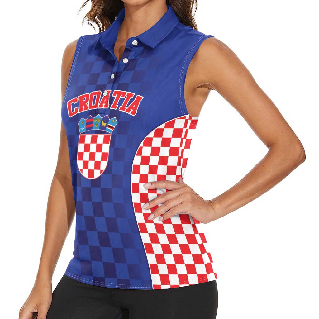 Custom Croatia National Heritage Women Sleeveless Polo Shirt Blue Checkered Croatian Pride - Wonder Print Shop