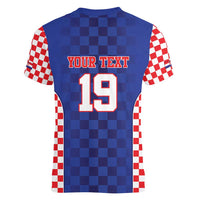 Custom Croatia National Heritage Women V-Neck T-Shirt Blue Checkered Croatian Pride - Wonder Print Shop