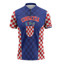 Custom Croatia National Heritage Zipper Polo Shirt Blue Checkered Croatian Pride - Wonder Print Shop